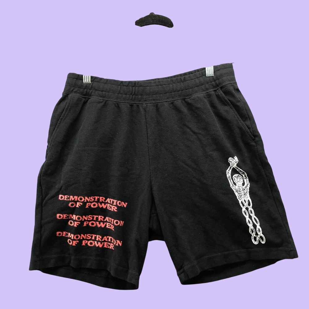 Demonstration of Power Hardcore Band Merch Black Fleece Sweatshorts Mens Small
